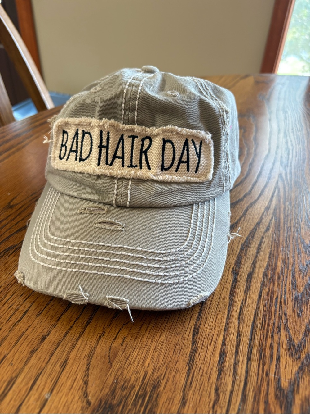Bad Hair Day Distressed Baseball Cap - Tan